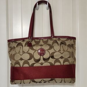 Coach Signature Jacquard with Red Stripe Diaper Bag Purse